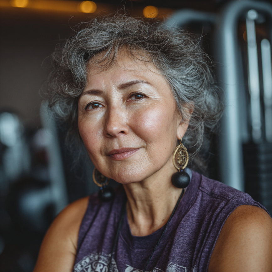 Группа активных пожилых людей на тренировке